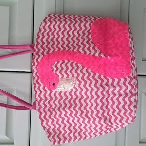 Mudpie Pink Flamingo Tote / Beach Bag 17 x 12 x 6 inches